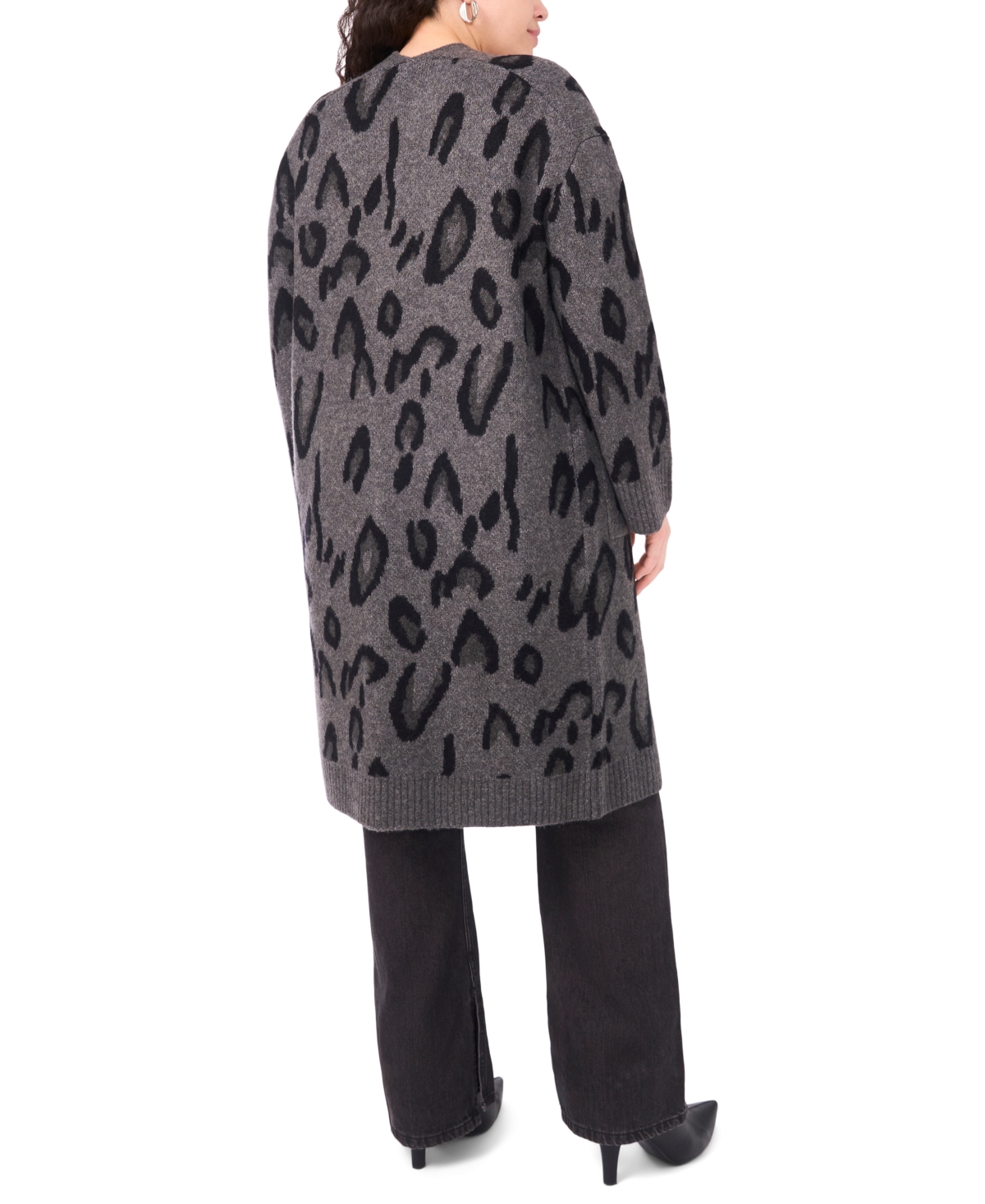 Vince Camuto Plus Size Animal Print Long Cardigan In Gray