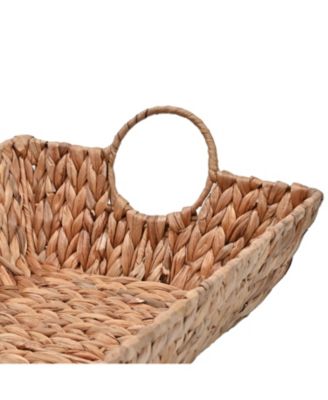 Hand-Woven Hyacinth Rectangular Decorative Basket Trays with Handles (Set of 3)