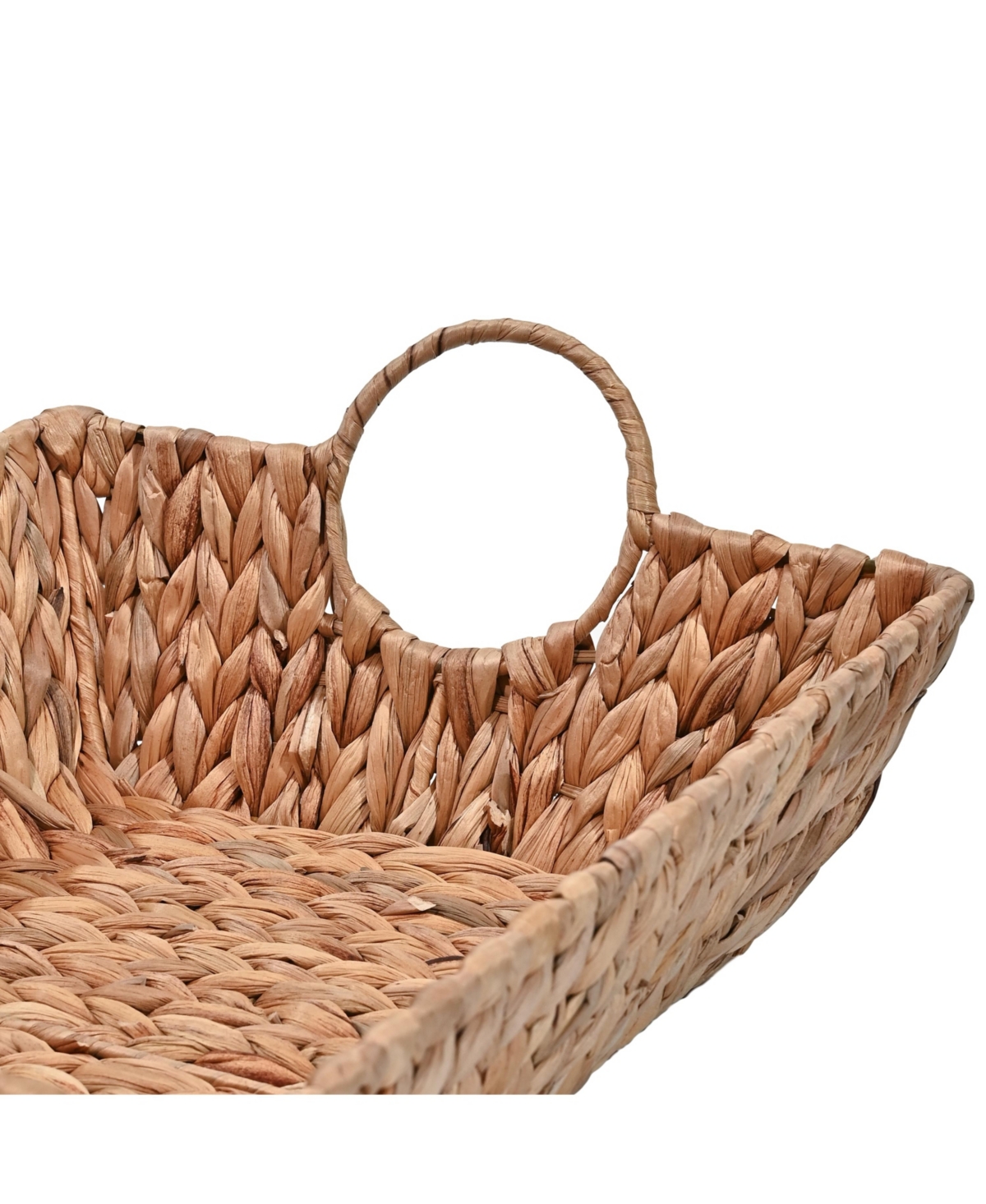 Hand-Woven Hyacinth Rectangular Decorative Basket Trays with Handles (Set of 3)