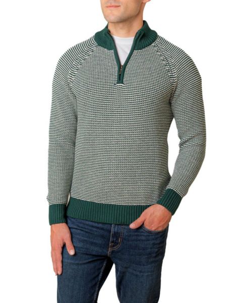 Мужской свитер Hope & Henry Organic Half Zip Ski Pullover, цвет: Глубокий зелёный полосатый