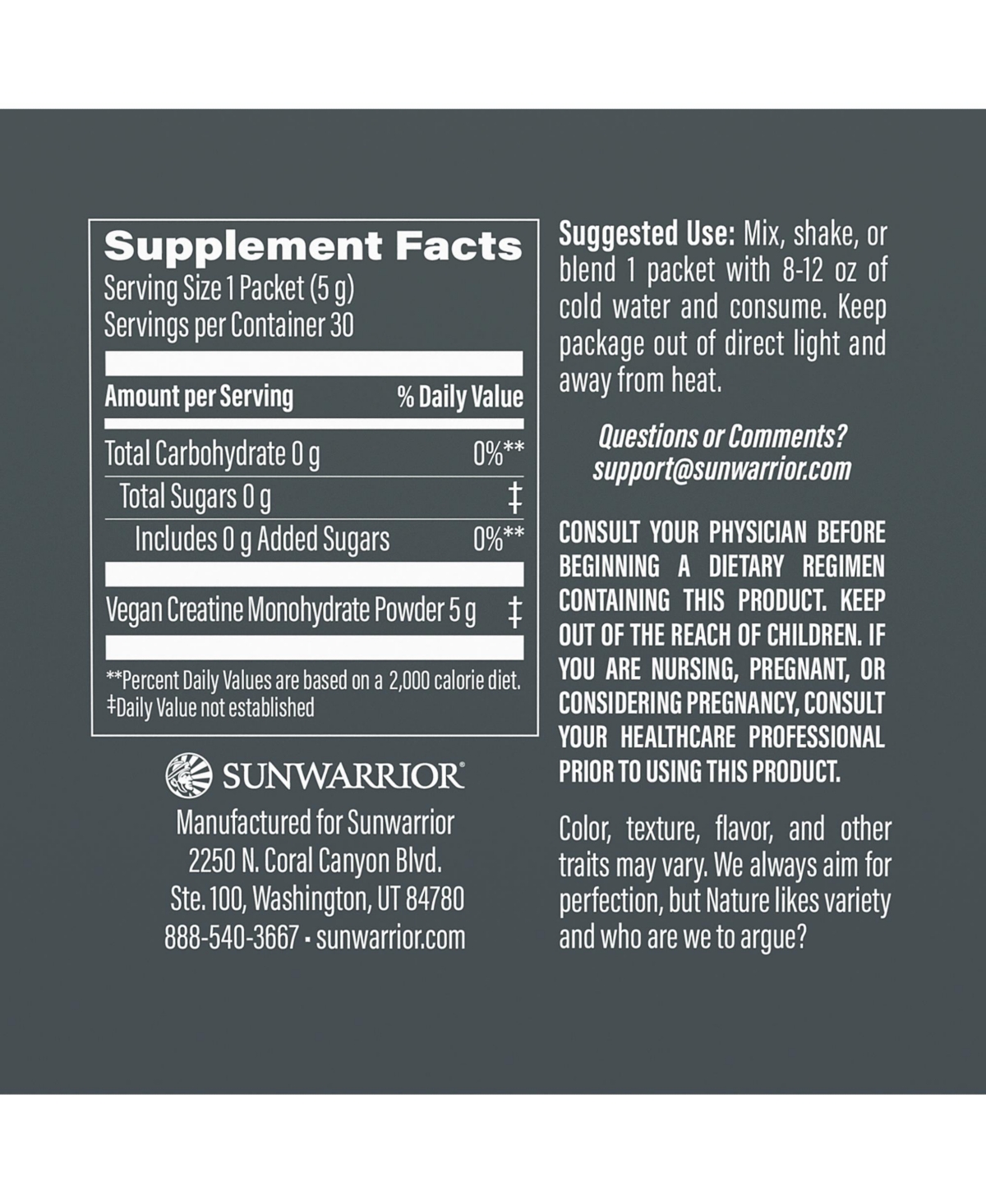 Sunwarrior Us Active Creatine Unflavored 150g Pop Box (30 ct)