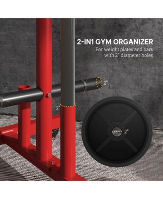 Olympic Weight Plate Rack with 4 Wheels and 6 Fasten Clamps,