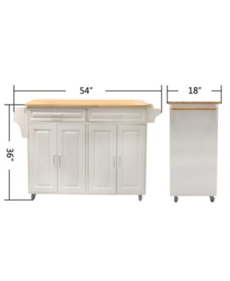 Mobile Kitchen Island Cart - Rubberwood Top, Adjustable Shelf