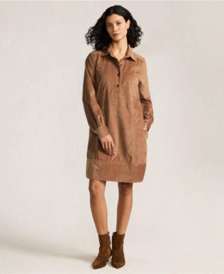 Women's Wide Wale Cord Popover Long Sleeve Shirt Dress