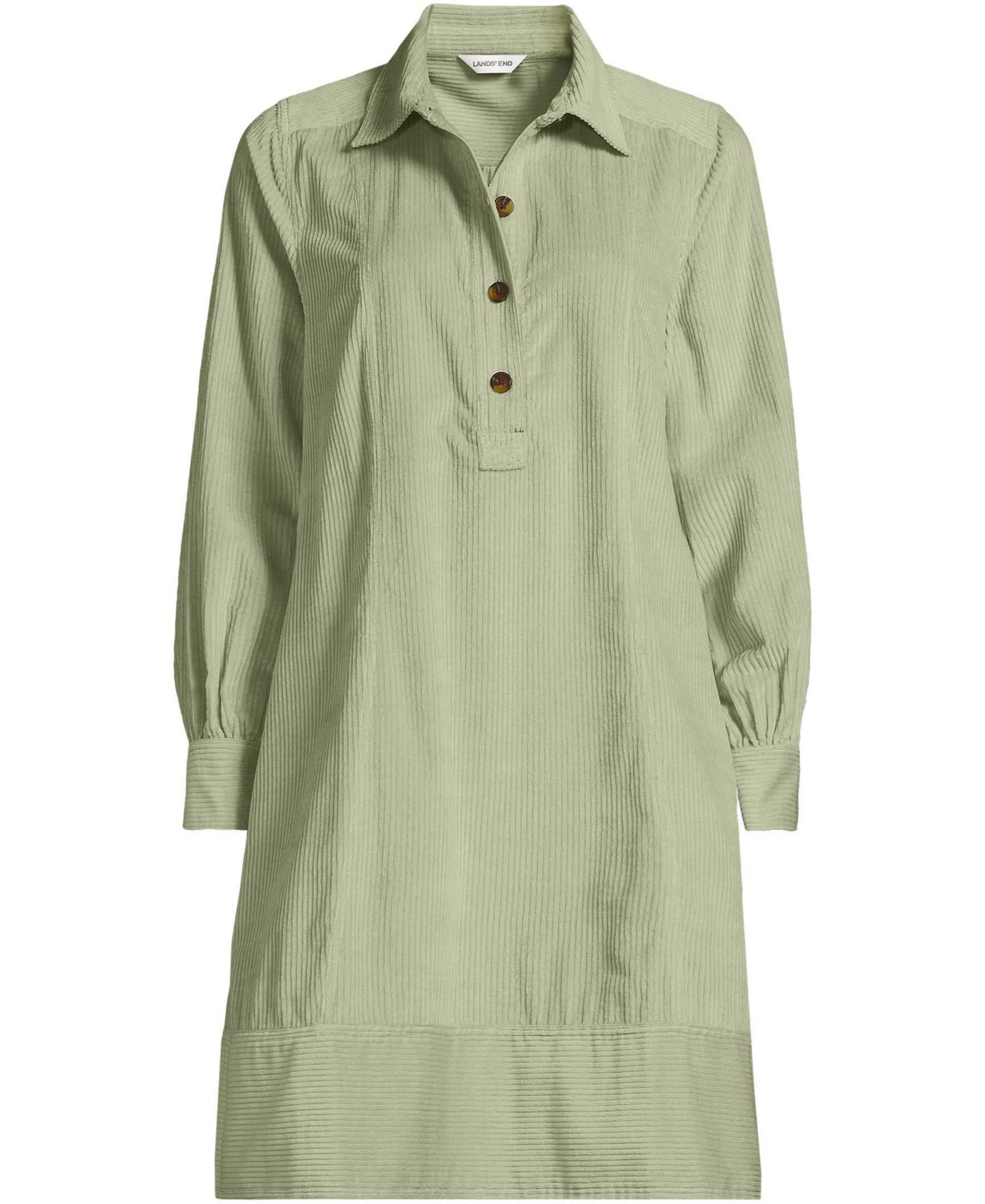 Женское платье Lands' End Wide Wale Cord Popover Long Sleeve Shirt Dress, цвет: Зелёный — фото 3