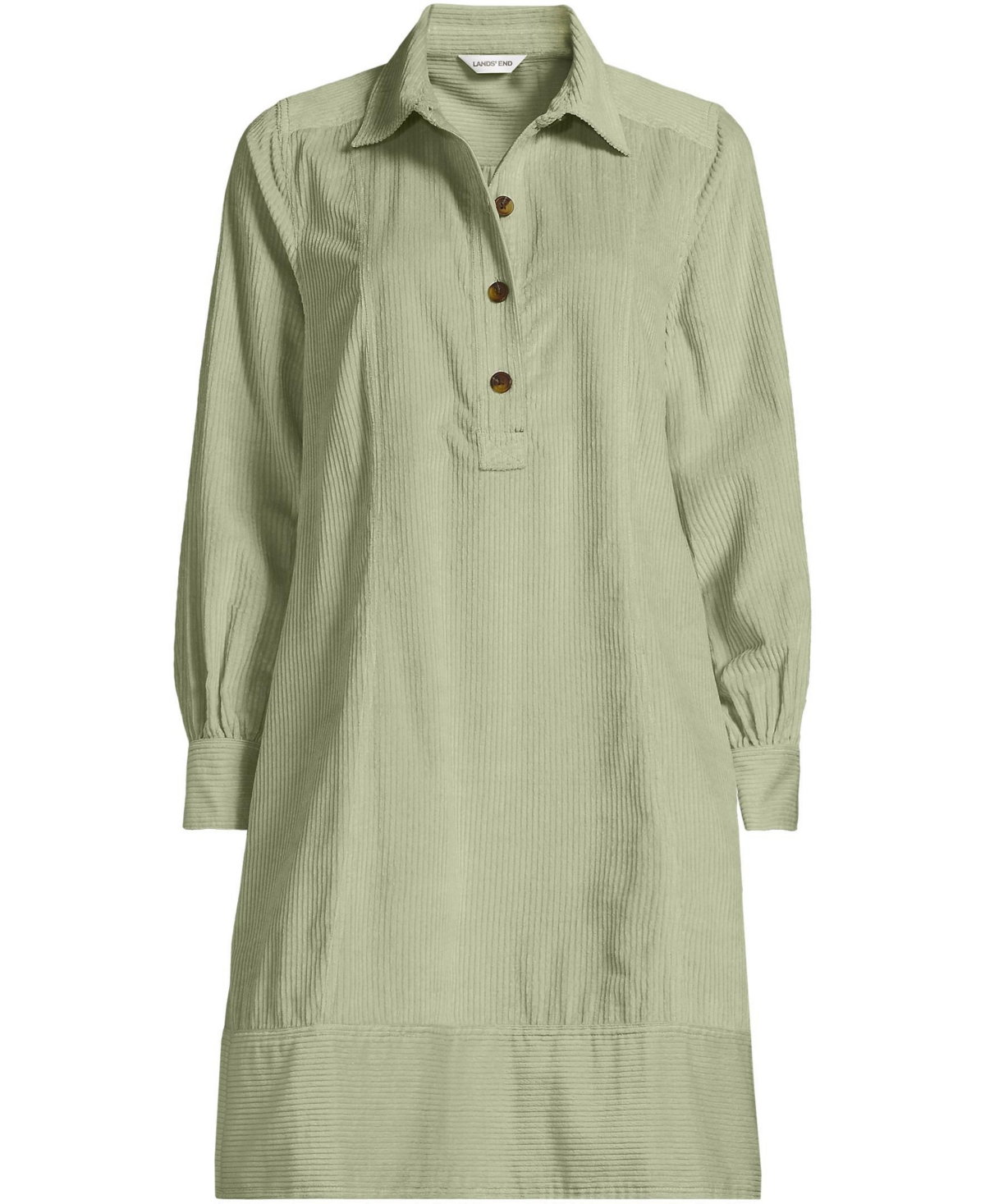Lands' End Women's Wide Wale Cord Popover Long Sleeve Shirt Dress