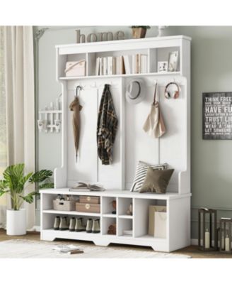 Streamdale Hall Tree Coat Rack Shoe Cubby Storage - White