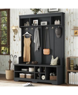 Streamdale Hall Tree Coat Rack Shoe Cubby Storage - Black