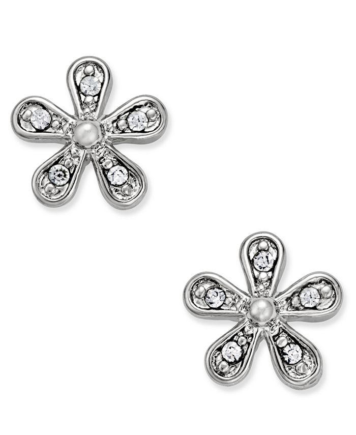 Lauren Ralph Lauren Silver-Tone Crystal Flower Stud Earrings - Macy's