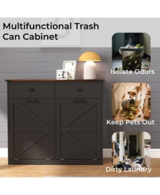 39.3"W Engineered Wood Farmhouse Black Double Tilt-Out Trash Cabinet
