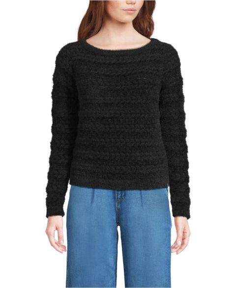 Женский свитер Lands' End Fuzzy Eyelash Cable Boatneck, цвет: Чёрный