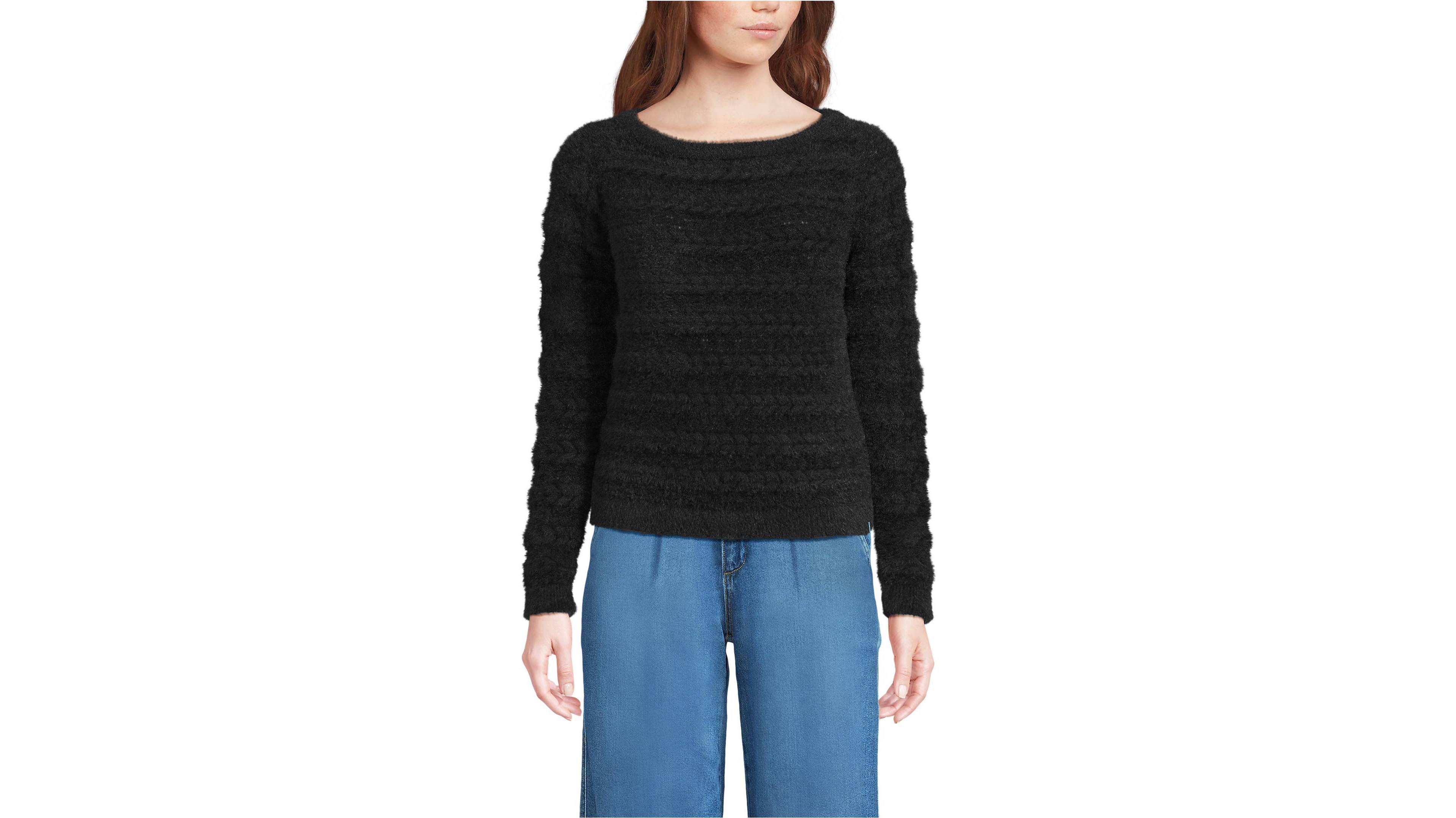 Lands' End Women's Fuzzy Eyelash Cable Boatneck Sweater