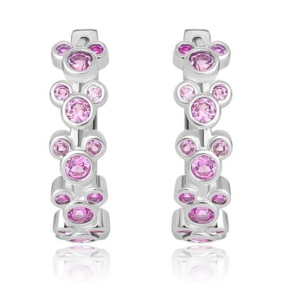Mickey Mouse Endless Hoop Earrings Cubic Zirconia Disney Pink Hoops