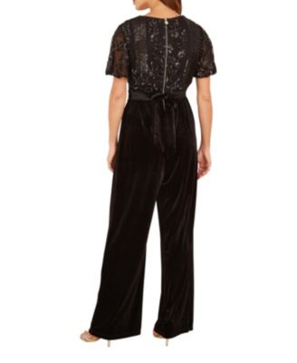 Women's Wrap Sequin Embellished Velvet Jumpsuit