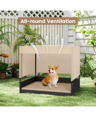 Outdoor Dog Shelter w/Cushioned Bed & Removable Sunproof Canopy Raised Legs