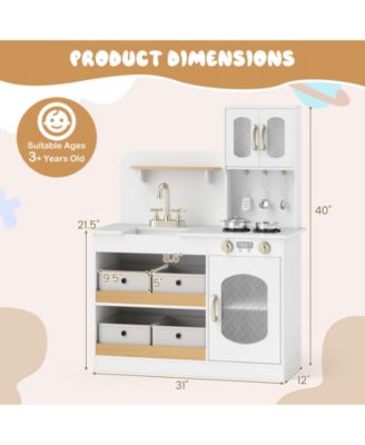 Kids Kitchen Playset Toy Play Kitchen w/ 4 Fabric Drawers Stoves Oven & Faucet