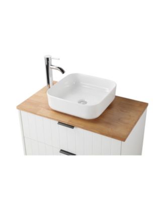 Streamdale 32" Double Drawer White Vanity, Natural Wood Top, Ceramic Sink & Round Mirror
