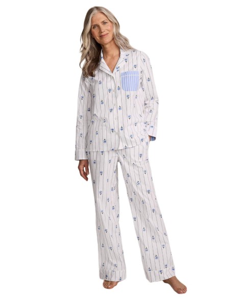 Женские Lands' End Women's Cotton Poplin 2 Piece Pajama Set - Long Sleeve Top and Pants
