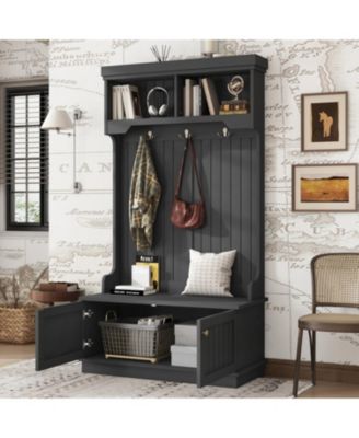 Streamdale Hall Tree Storage Bench Coat Rack Hooks - Black