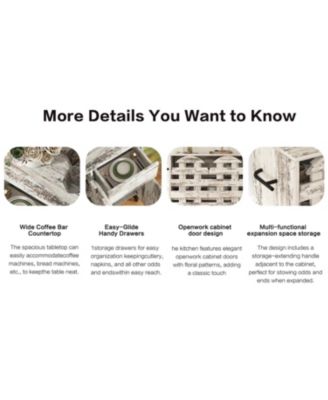 Farmhouse Sideboard Cabinet, Coffee Bar, Arched Doors - Retro White