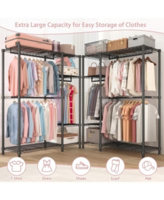 Streamdale Heavy Duty Adjustable Clothes Rack w/ 6 Shelves & 3 Rails - Black