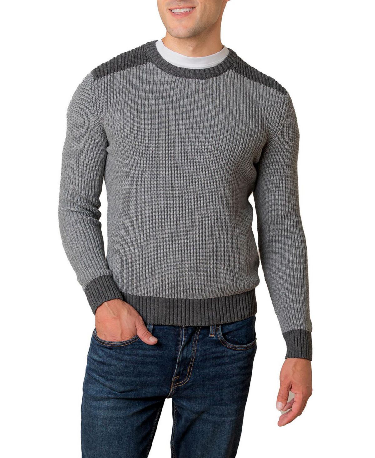 Мужской органический свитер с круглым вырезом и деталями на плечах