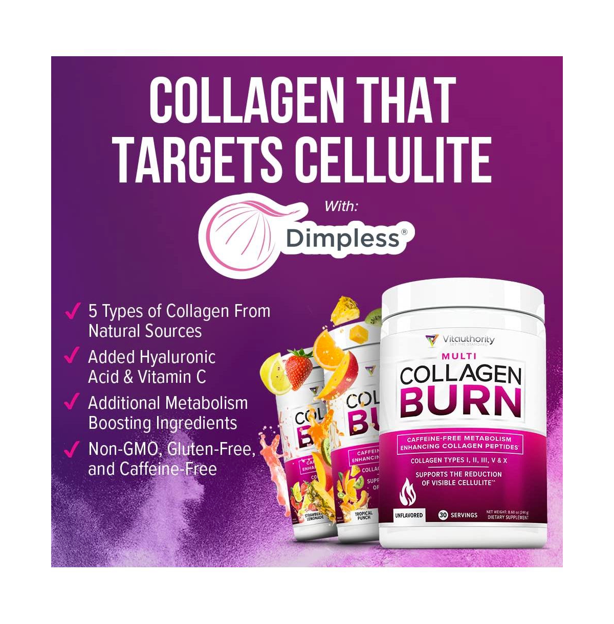 Vitauthority Multi Collagen Burn, Tropical Punch, 325gm