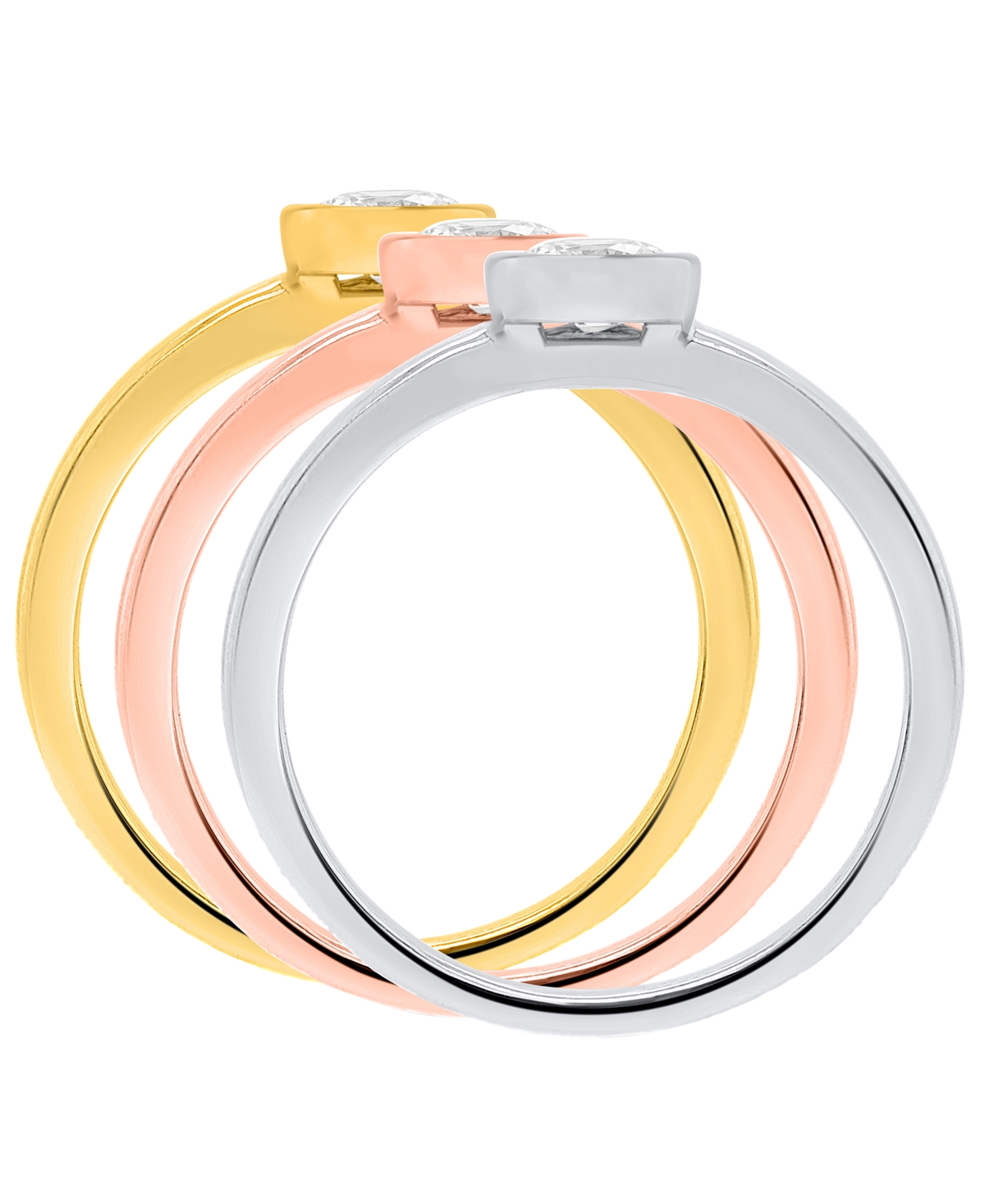 Forever Grown Diamonds 3-Pc. Lab-Grown Diamond Ring (1.ct. t.w.) Set Sterling Silver, 14K Yellow Gold Plating & Rose Silv