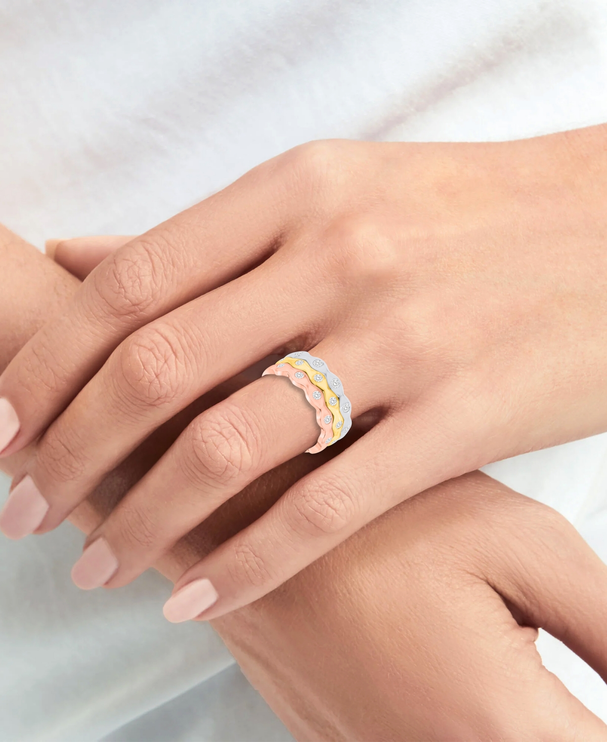 Forever Grown Diamonds 3-Pc. Lab-Grown Diamond Stack Ring (1.ct. t.w.) Set Sterling Silver, 14K Yellow Gold Plating & Rose Sterlin