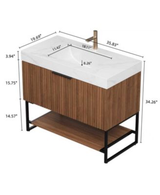  Carrara Stone Top Vanity: Walnut Cabinet, Ceramic Basin