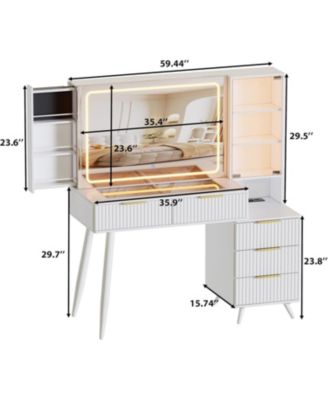 Vanity Desk with Mirror & Lights, Glass Top Makeup Table