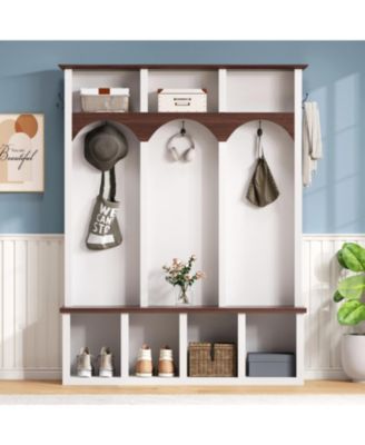 Farmhouse Hall Tree Bench Shoe Cabinet