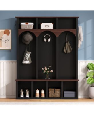 Farmhouse Hall Tree Bench Shoe Cabinet