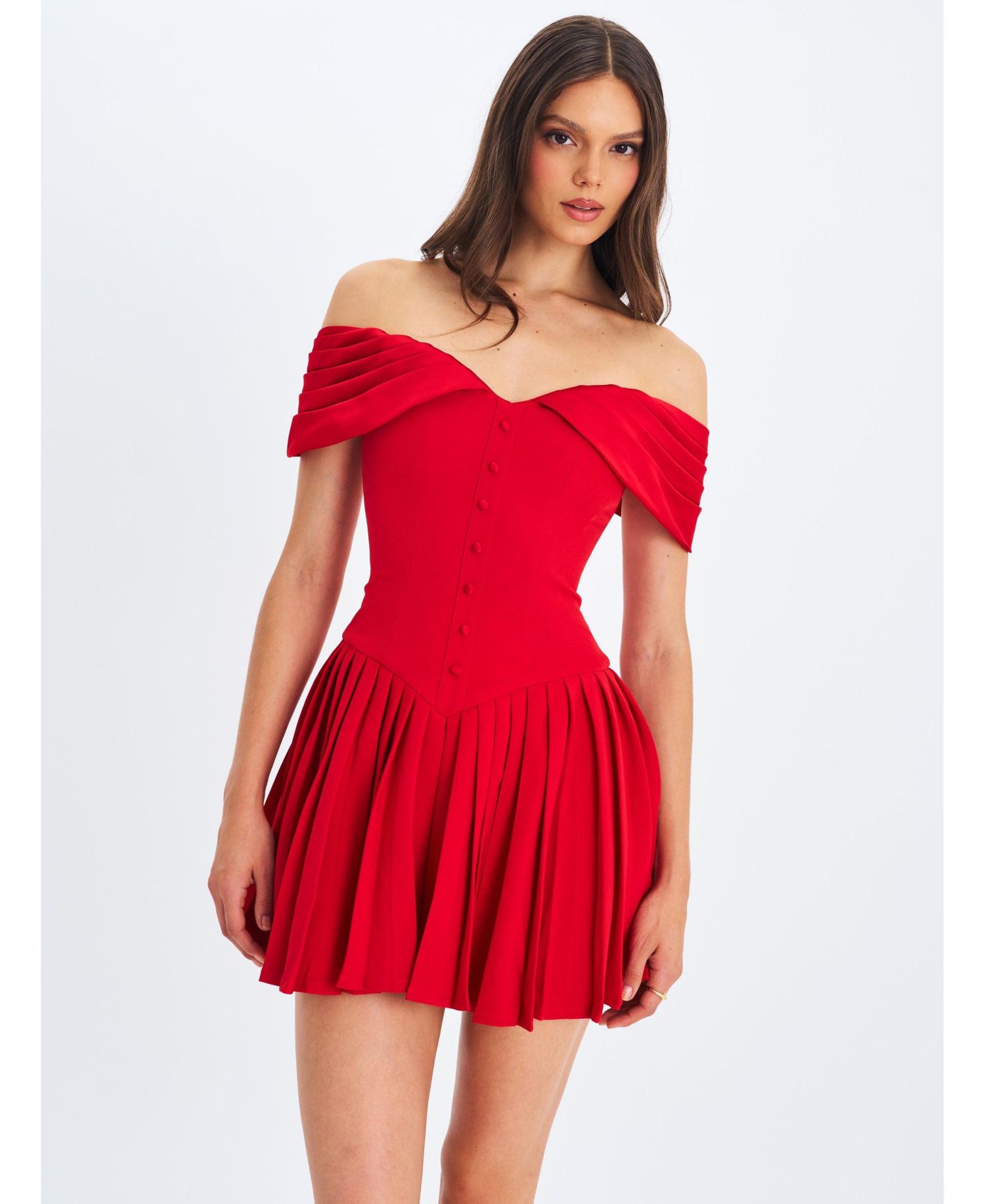 Women's Narelle Crimson Off-Shoulder Sweetheart Drop Waist Mini Dress