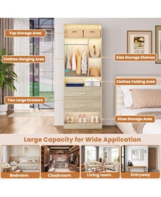 23.6'' Freestanding Closet System with 2 Drawers and 6 Shelves, 2FT Small Walk-in Closet Organizer with Hanging Rod