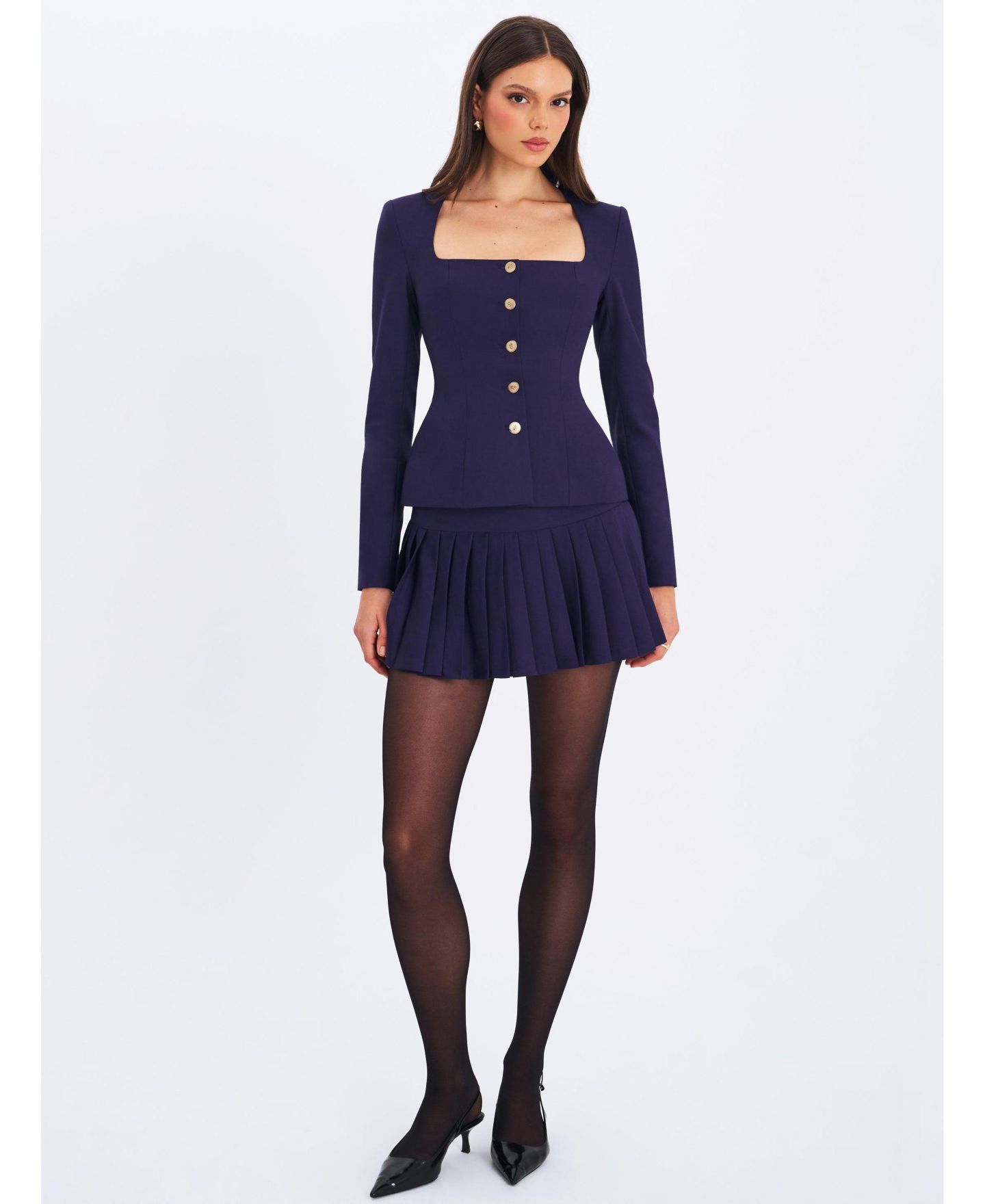 Женский пиджак Miss Circle Skyla Indigo Square Neckline Peplum Blazer, цвет: Тёмно-синий — фото 4