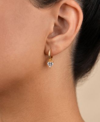 Sterling Silver Eugenia Heart Cut CZ Dangle Micro Hoops