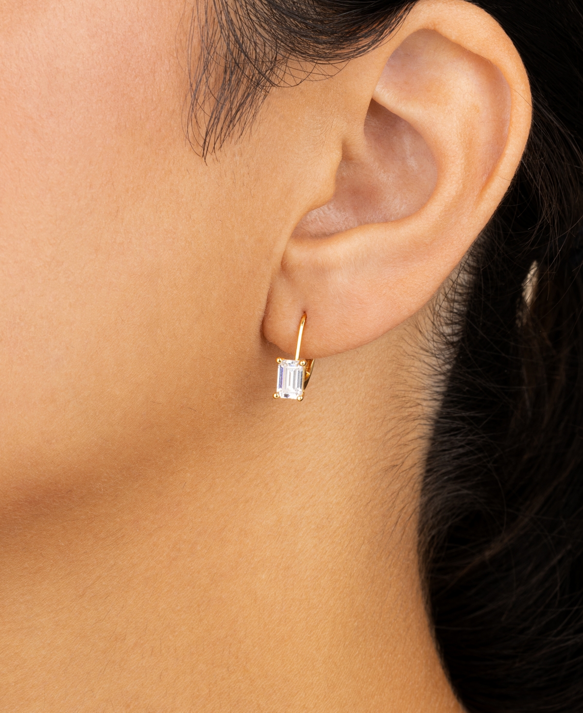 Sterling Forever Silver Emerald Cut French Clip Earrings