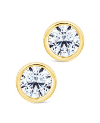 Sterling Silver Round Cut Bezel Set Stud Earrings