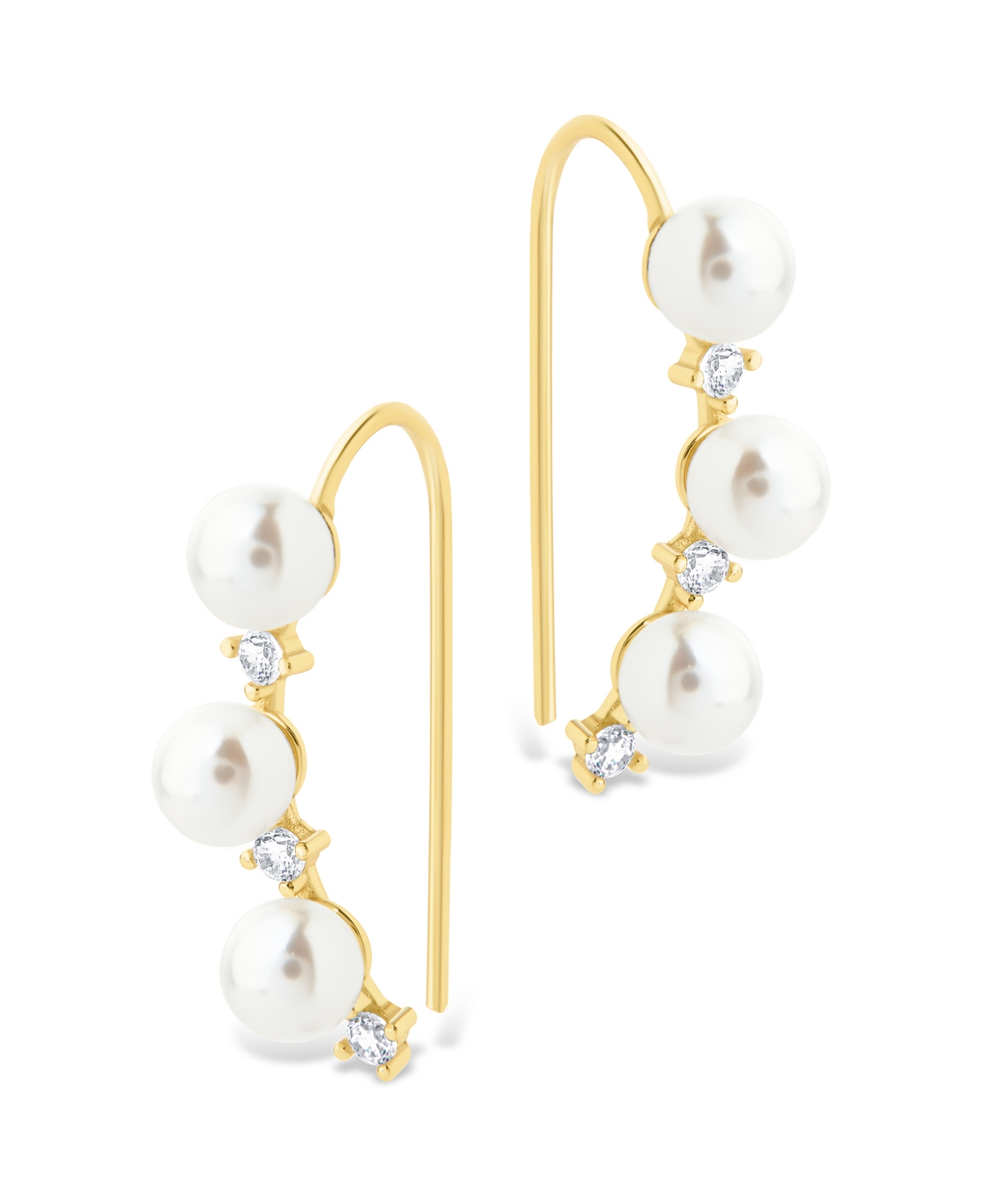 Sterling Forever Silver Siena Cz Cultivated Pearl Threader Earrings