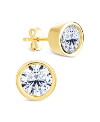 Sterling Silver Round Cut Bezel Set Stud Earrings