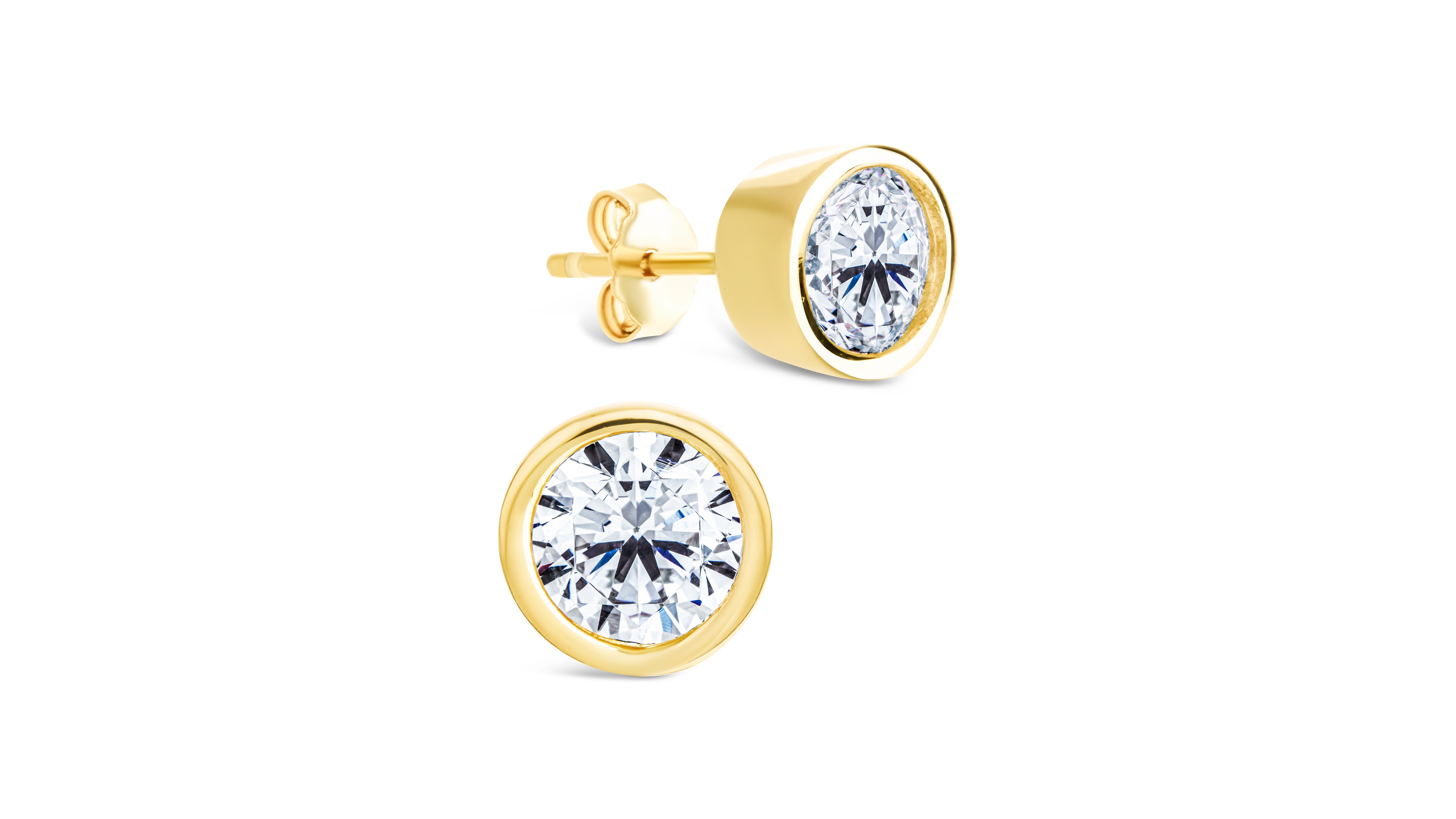 Sterling Forever Silver Round Cut Bezel Set Stud Earrings