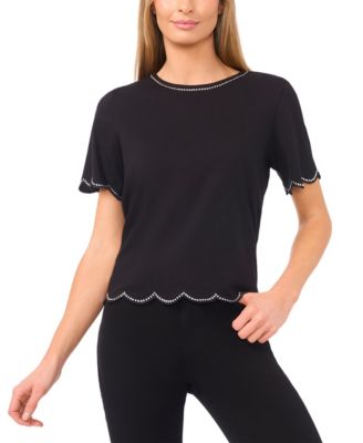 CeCe - Women's Rhinestone Scalloped Knit Top