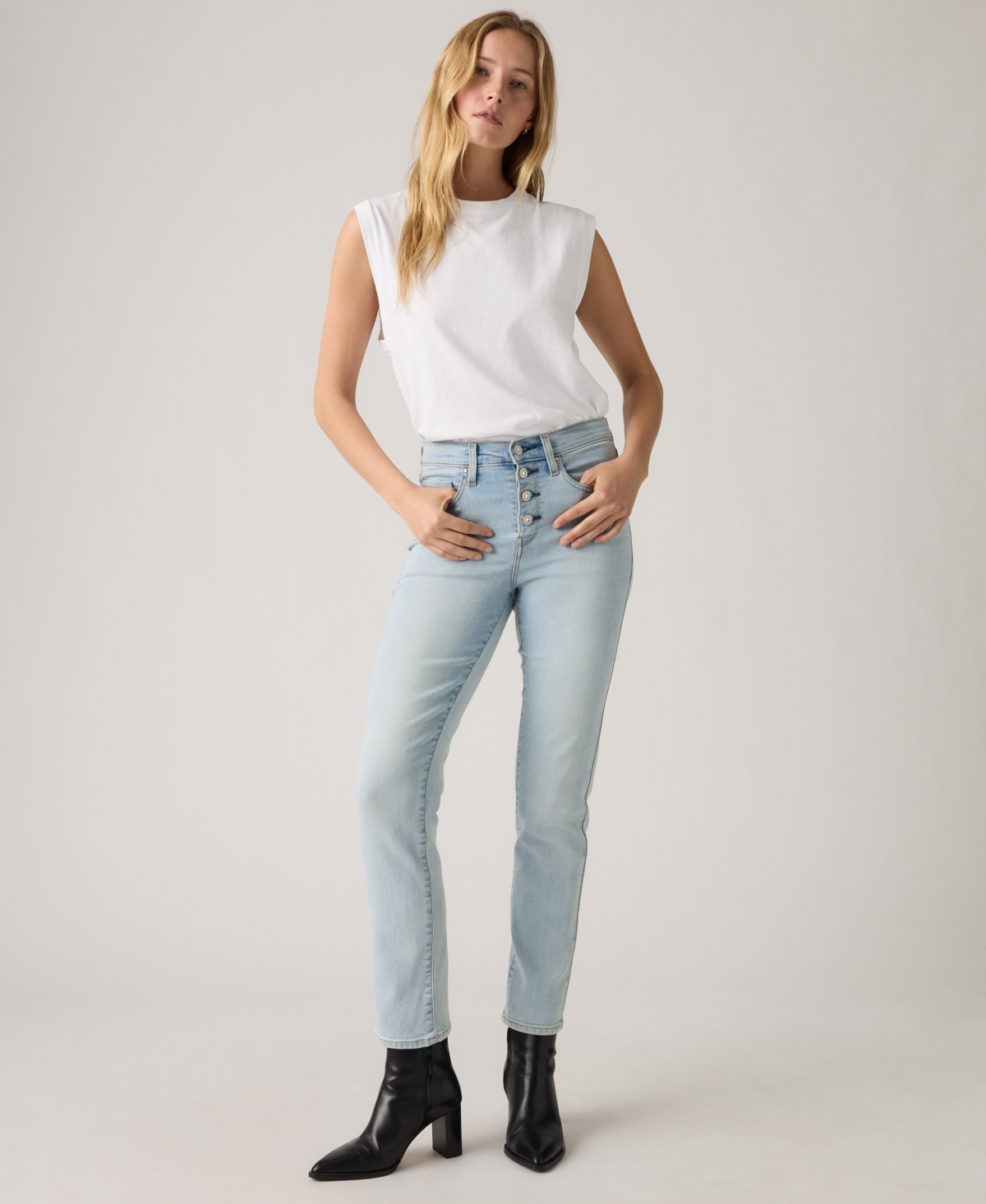 Levi's Women's 724 High Rise Rhinestone Button Fly Straight Leg Jeans