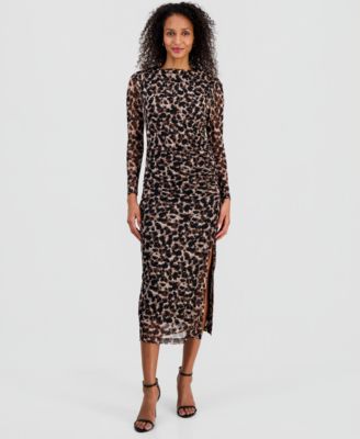 Robbie Bee - Women's Ruched Side-Slit Midi Dress