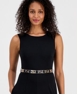 Women's Belted Sleeveless Crepe Jumpsuit