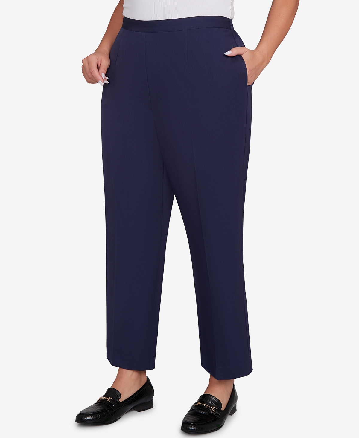 Alfred Dunner Plus Size Saratoga Springs Side Seam Pocket Average Length Twill Pants In Blue