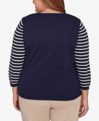 Plus Size Saratoga Springs Heart Motif Detail Striped Sweater