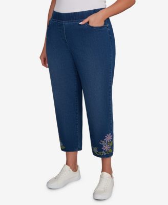 Plus Size Hilton Head Cross Stitch Flower Embroidery Ankle Jeans