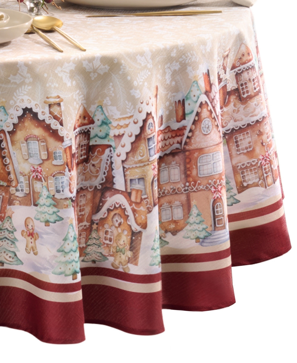 Elrene Gingerbread Bliss Printed Round Tablecloth, 70" In Red
